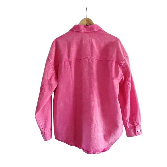 Gap Denim Utility Shirt Jacket with Washwell Color Pink Size Small - Picture 3 of 8